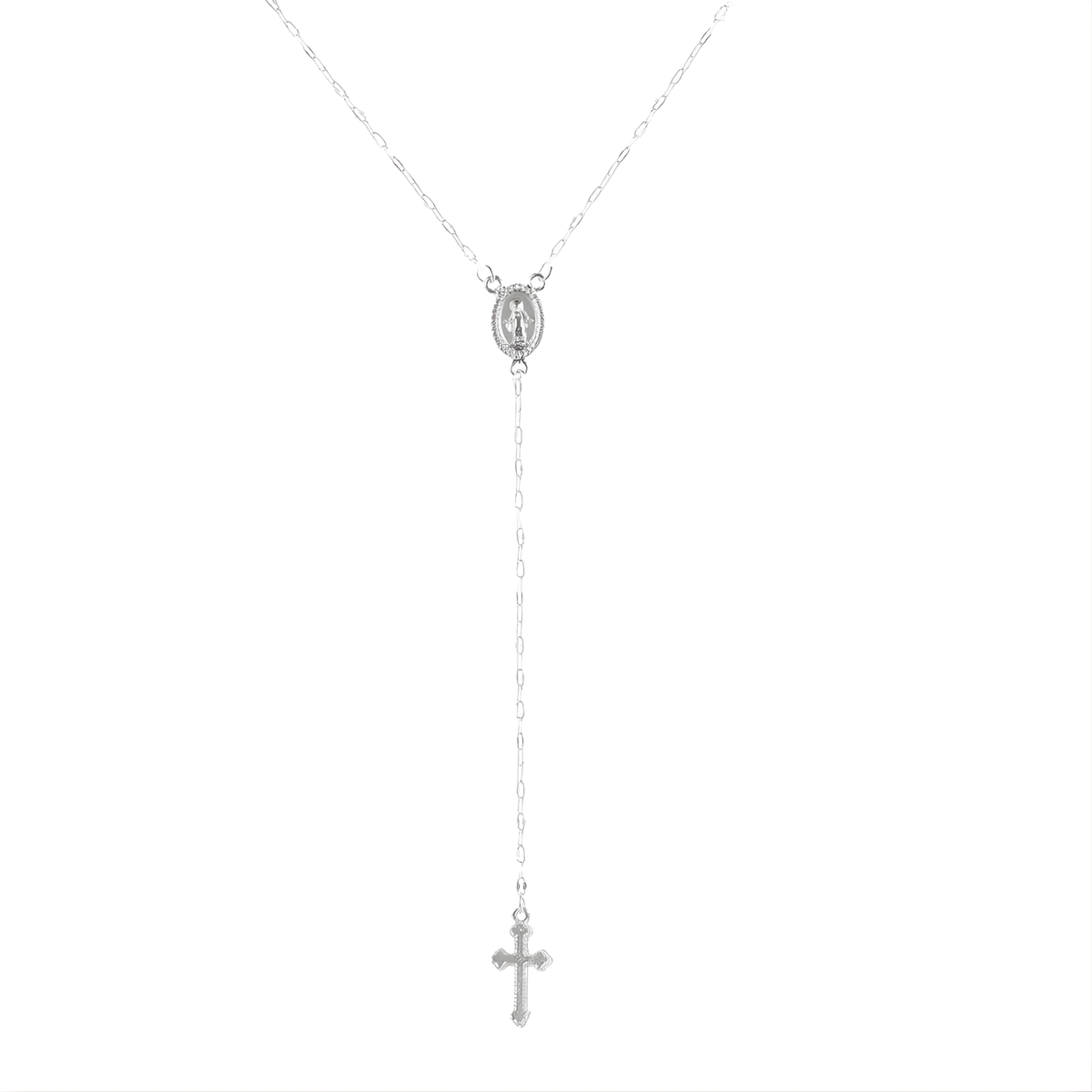 Elegante Silberne Rosenkranz Kette