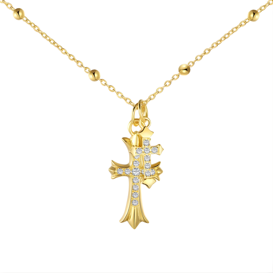 Elegante Goldene Doppel Kreuzkette