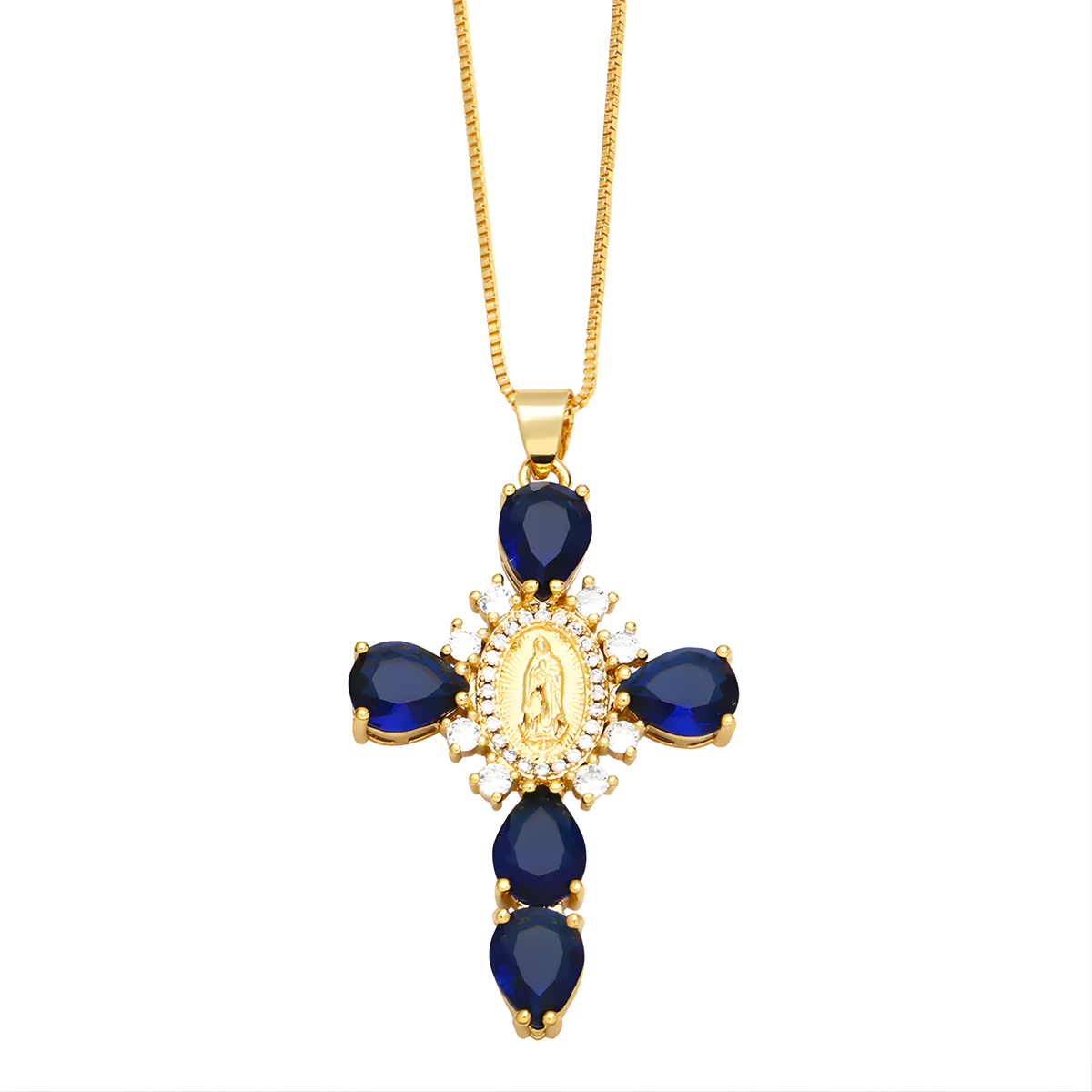 Blau Gold Maria Kreuzkette