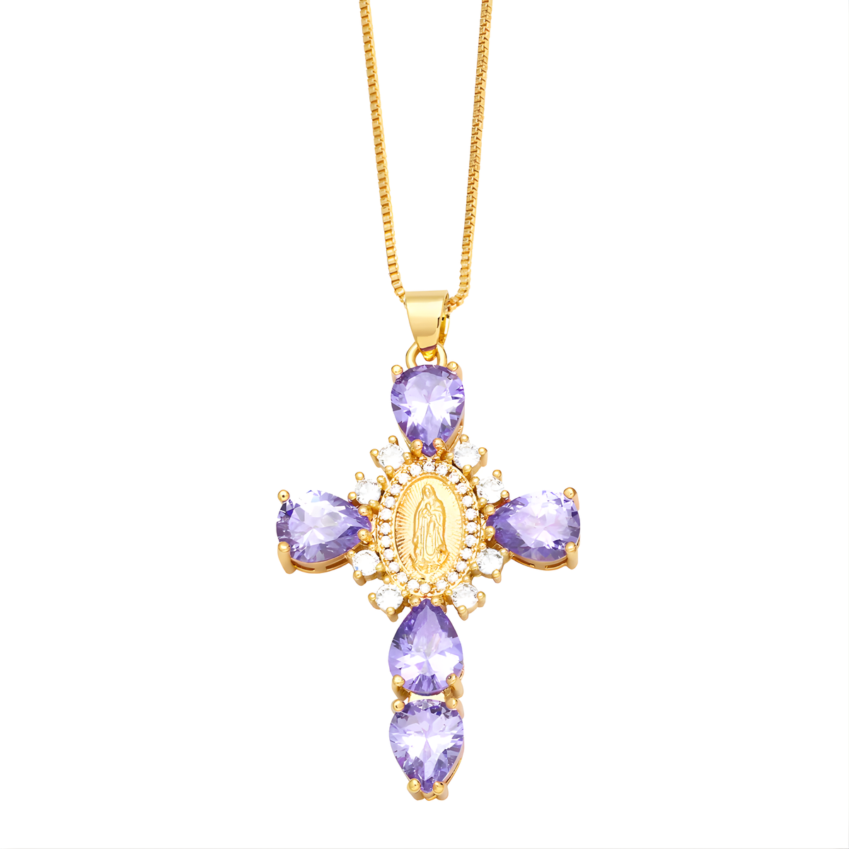 Lila Gold Maria Kreuzkette