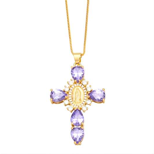 Lila Gold Maria Kreuzkette